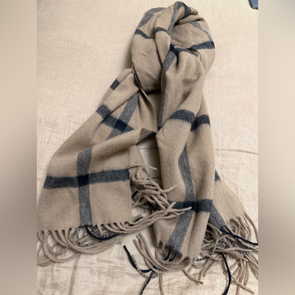 &other Stories wool Tan Plaid Scarf with Fringe